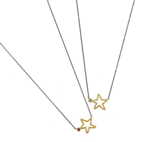 ASTRA - Solid Gold Necklace, Precious stone, Rhodium pl. chain