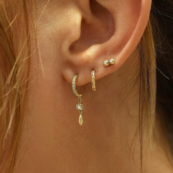 Alternative view of TWΟ - Solid Gold Stud Earrings, White Diamonds