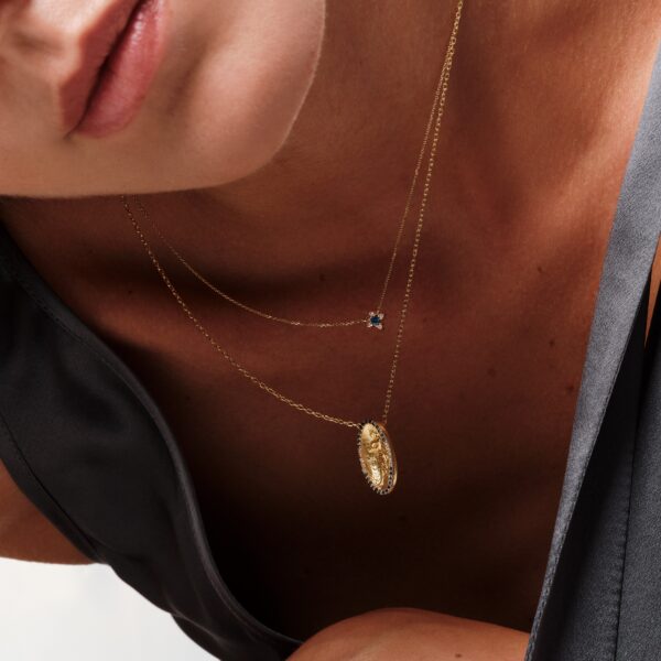 Alternative view of PRINCE OF LILIES - Solid Gold Necklace, White Diamonds & Sapphires