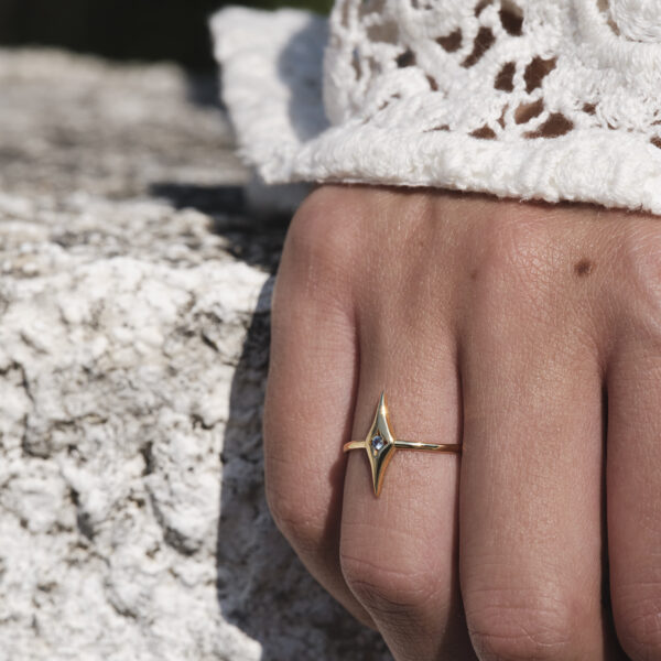 Alternative view of SKY - Solid Gold Ring, Light Blue Sapphire