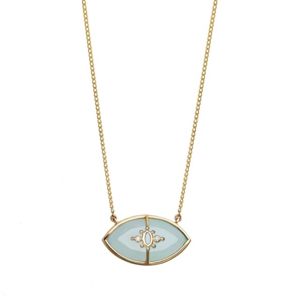 PARADISO PERDUTO - Solid Gold Eye Necklace, Aqua blue Chalcedony & Diamonds