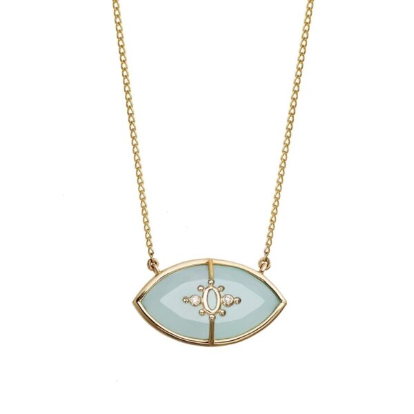 PARADISO PERDUTO - Solid Gold Eye Necklace, Aqua blue Chalcedony & Diamonds