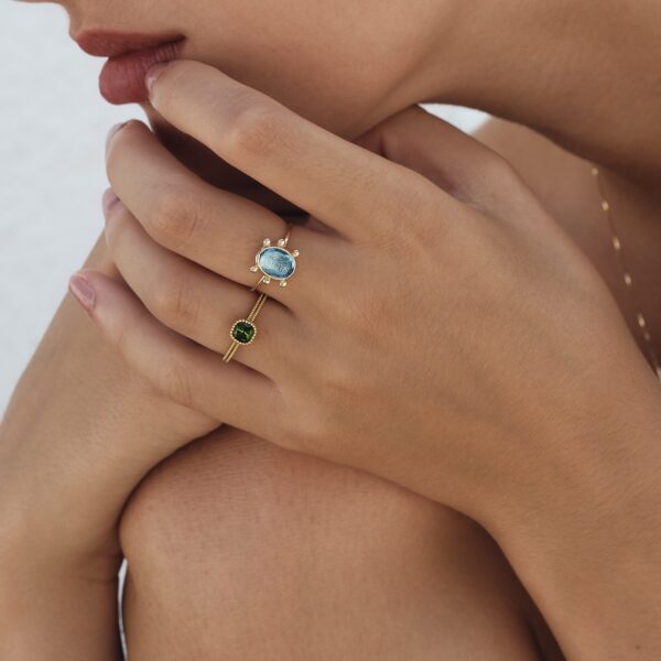 Alternative view of VINTAGE SOLITAIRE - Solid Gold Ring, Green Tourmaline