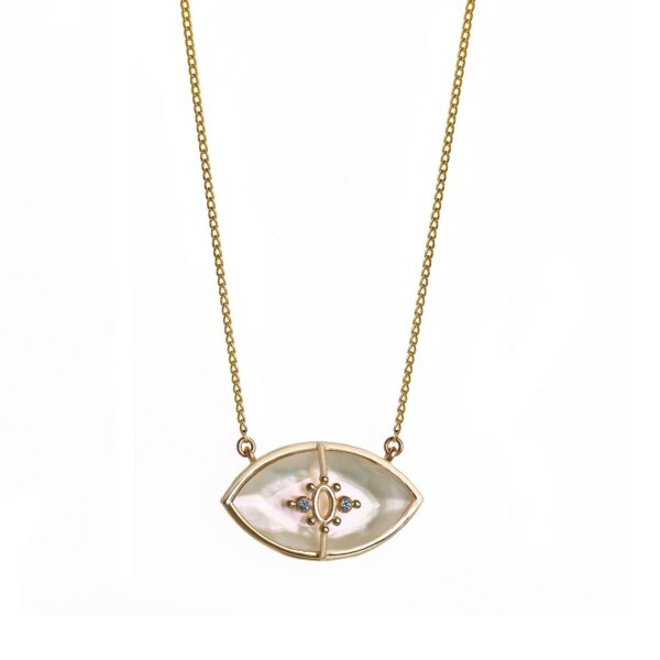 PARADISO PERDUTO - Solid Gold Eye Necklace, Mother of Pearl & Sapphires