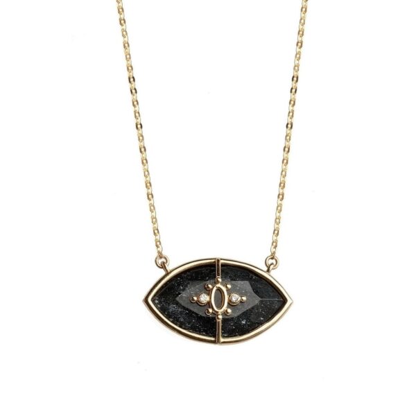 PARADISO PERDUTO - Solid Gold Eye Necklace, Specular Hematite & Diamonds