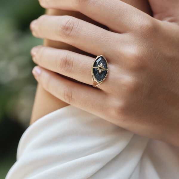 Alternative view of PARADISO PERDUTO - Solid Gold Eye Ring, Specular Hematite & Diamonds