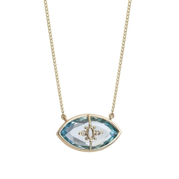 PARADISO PERDUTO - Solid Gold Eye Necklace, Blue topaz & Diamonds