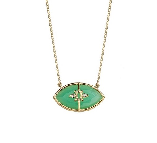 PARADISO PERDUTO - Solid Gold Eye Necklace, Green chalcedony & Diamonds
