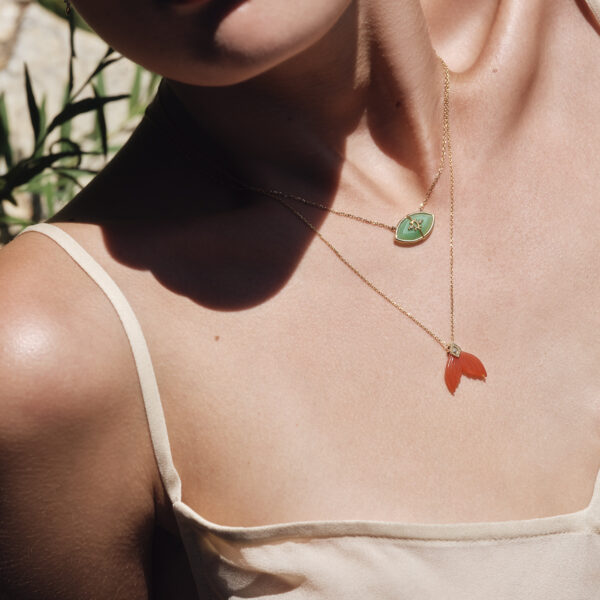 Alternative view of PARADISO PERDUTO - Solid Gold Eye Necklace, Green chalcedony & Diamonds