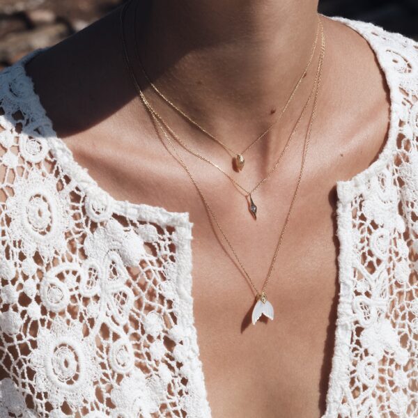 Alternative view of MERMAID - Solid Gold Necklace, Mother of pearl & Diamond