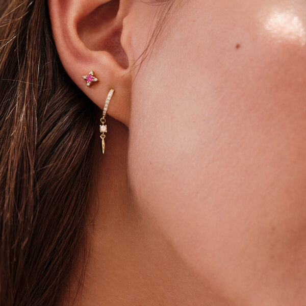 Alternative view of LILI - Solid Gold Earrings, White Diamonds