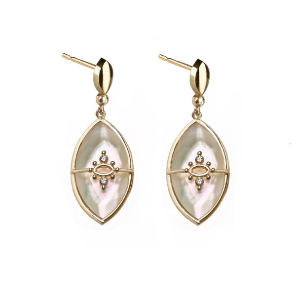 PARADISO PERDUTO - Solid Gold Eye Earrings, Mother of Pearl & Diamonds