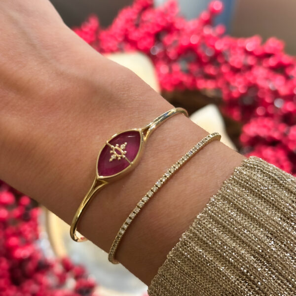 Alternative view of PARADISO PERDUTO - Solid Gold Eye Bracelet, Ruby & Diamonds