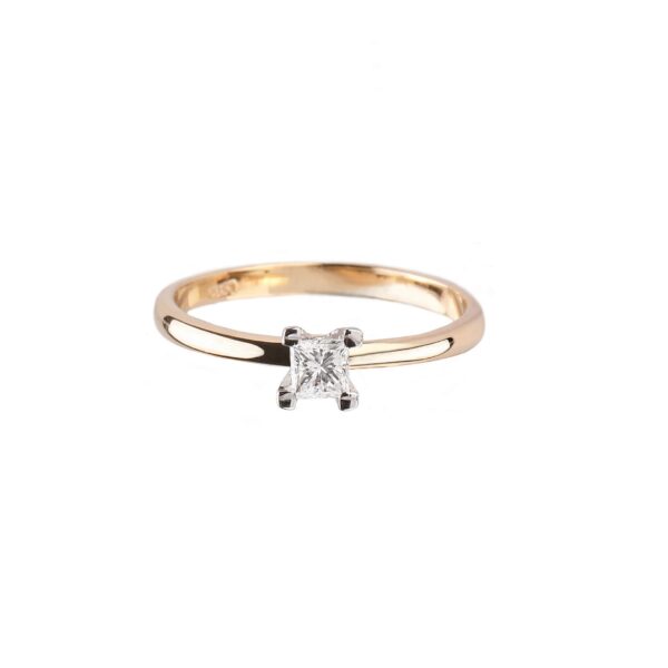 PRINCESS CUT DIAMOND RING - Yellow & White Solid Gold