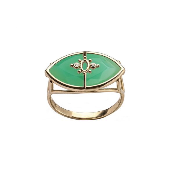 PARADISO PERDUTO - Solid Gold Eye Ring, Green Chalcedony & Diamonds