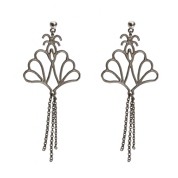 MADAME PEACOCK Earrings with chain- Pl. Silver