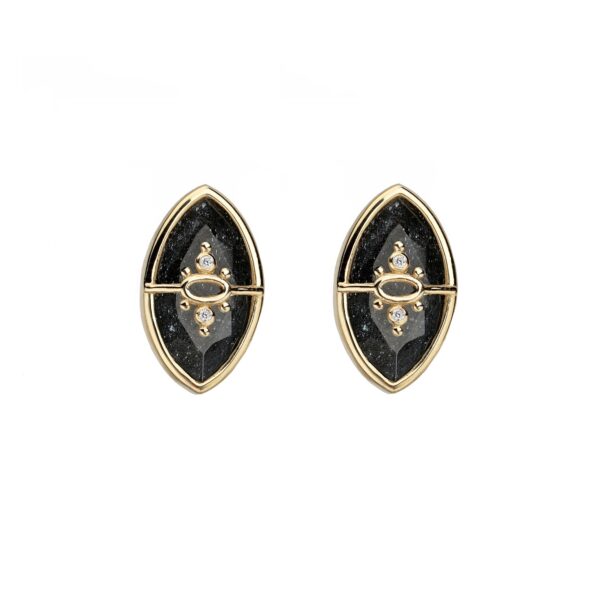 PARADISO PERDUTO - Mini Solid Gold Eye Earrings, Specular Hematite & Diamonds