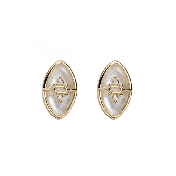 PARADISO PERDUTO - Mini Solid Gold Eye Earrings, Mother of Pearl & Diamonds