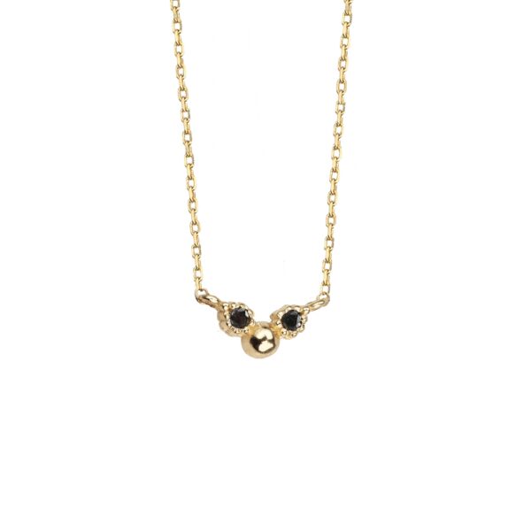 TINY WINGS - Solid Gold Necklace, Black Diamonds