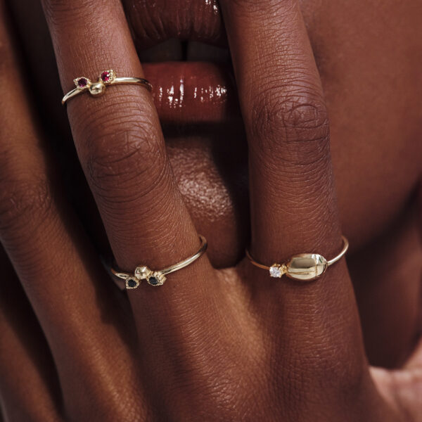 Alternative view of TINY WINGS - Solid Gold Ring, Black Diamonds