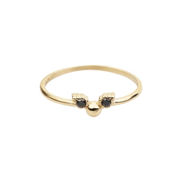 TINY WINGS - Solid Gold Ring, Black Diamonds
