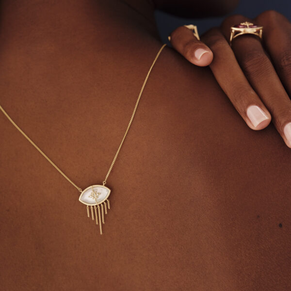 Alternative view of PARADISO PERDUTO CIGLIA - Solid Gold Eye Necklace, Mother of Pearl & Diamonds
