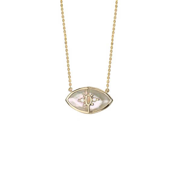 PARADISO PERDUTO PICCOLO - Solid Gold Eye Necklace, Mother-of-pearl & Diamonds