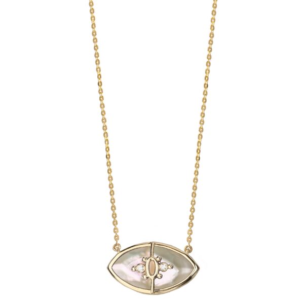 Alternative view of PARADISO PERDUTO PICCOLO - Solid Gold Eye Necklace, Mother-of-pearl & Diamonds