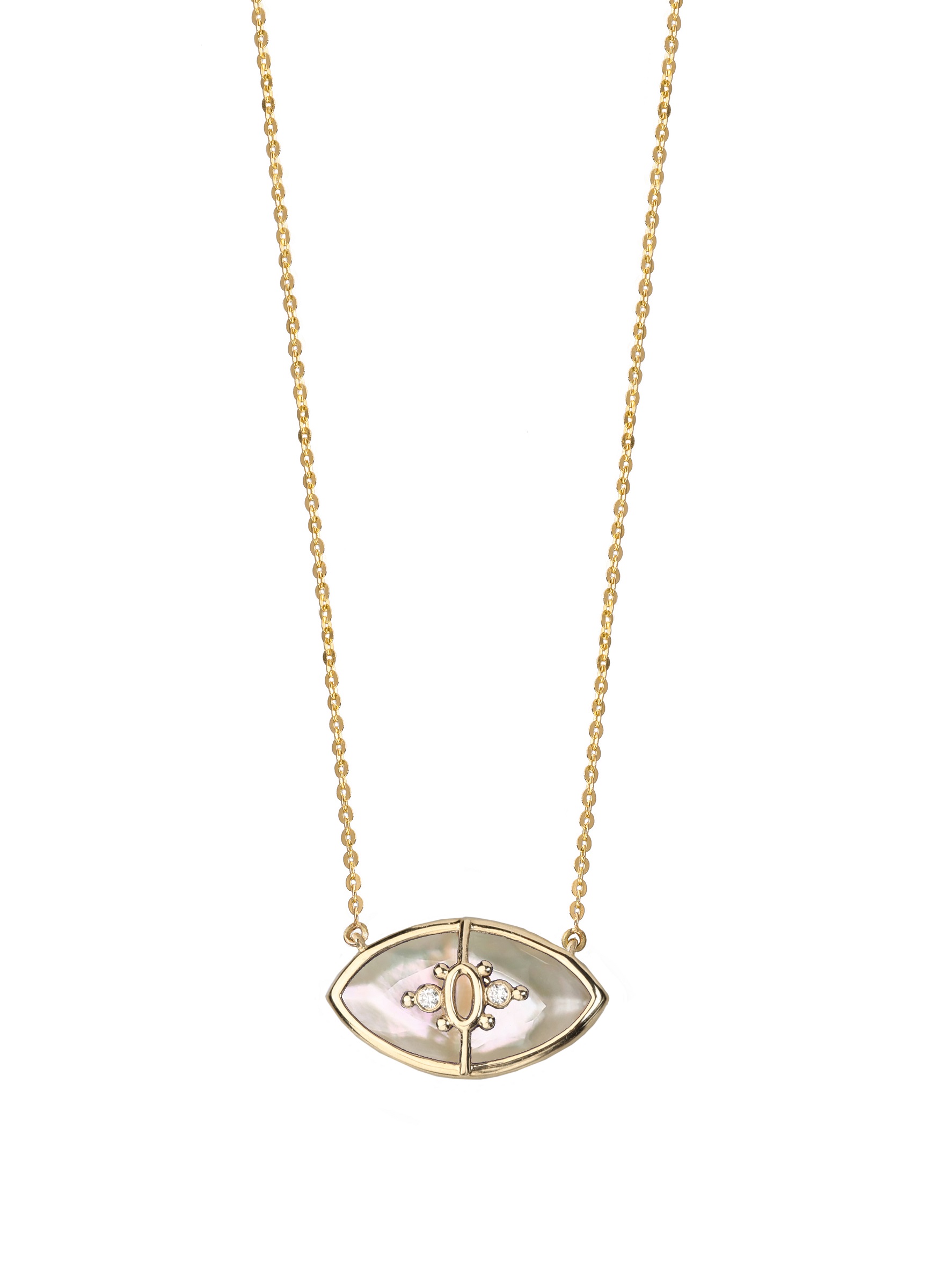 PARADISO PERDUTO PICCOLO - Solid Gold Eye Necklace, Mother-of-pearl & Diamonds - Image 2