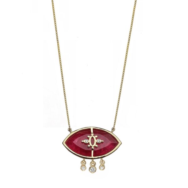 Alternative view of PARADISO PERDUTO LACRIME - Solid Gold Eye Necklace, Ruby & Diamonds