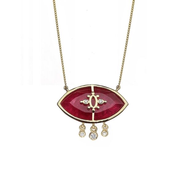PARADISO PERDUTO LACRIME - Solid Gold Eye Necklace, Ruby & Diamonds