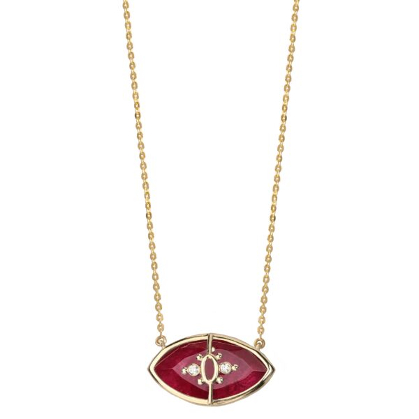 Alternative view of PARADISO PERDUTO PICCOLO - Solid Gold Eye Necklace, Ruby & Diamonds