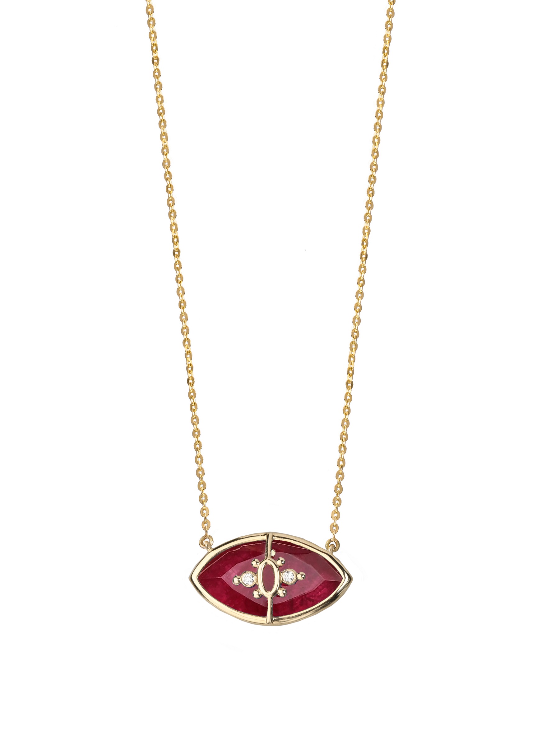 PARADISO PERDUTO PICCOLO - Solid Gold Eye Necklace, Ruby & Diamonds - Image 2
