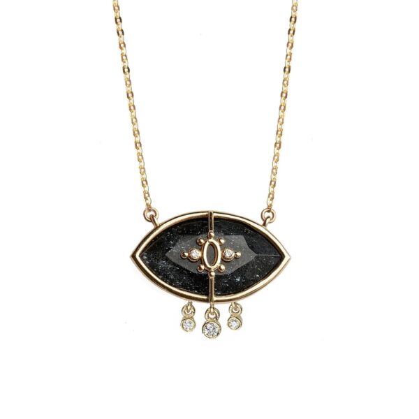 PARADISO PERDUTO LACRIME - Solid Gold Eye Necklace, Specular Hematite & Diamonds