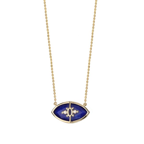 Alternative view of PARADISO PERDUTO PICCOLO - Solid Gold Eye Necklace, Lapis & Diamonds