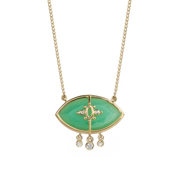 PARADISO PERDUTO LACRIME - Solid Gold Eye Necklace, Green chalcedony & Diamonds