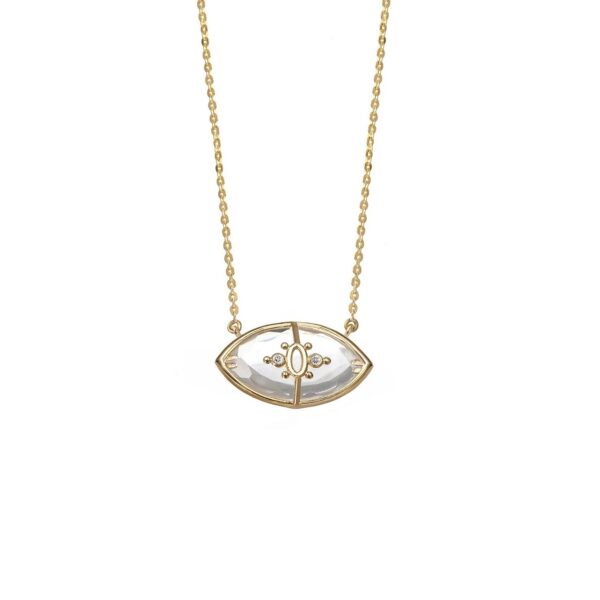 PARADISO PERDUTO PICCOLO - Solid Gold Eye Necklace, Crystal quartz & Diamonds