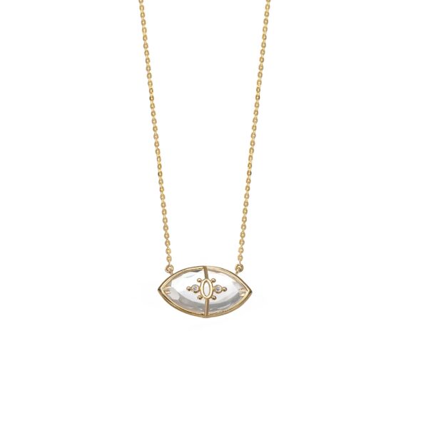 Alternative view of PARADISO PERDUTO PICCOLO - Solid Gold Eye Necklace, Crystal quartz & Diamonds