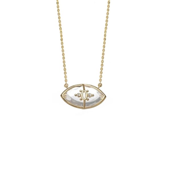 PARADISO PERDUTO PICCOLO - Solid Gold Eye Necklace, Crystal quartz & Diamonds