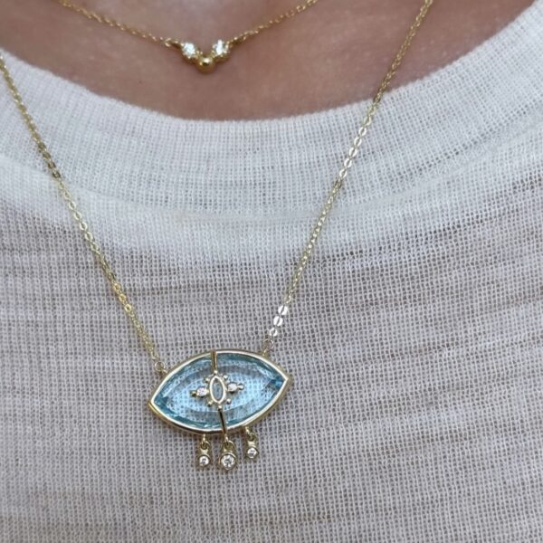 Alternative view of PARADISO PERDUTO LACRIME - Solid Gold Eye Necklace, Blue topaz & Diamonds