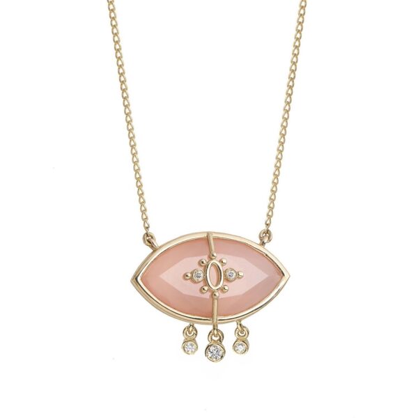 PARADISO PERDUTO LACRIME - Solid Gold Eye Necklace, Pink opal & Diamonds