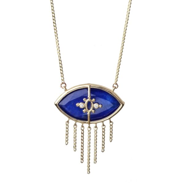 PARADISO PERDUTO CIGLIA - Solid Gold Eye Necklace, Lapis & Diamonds