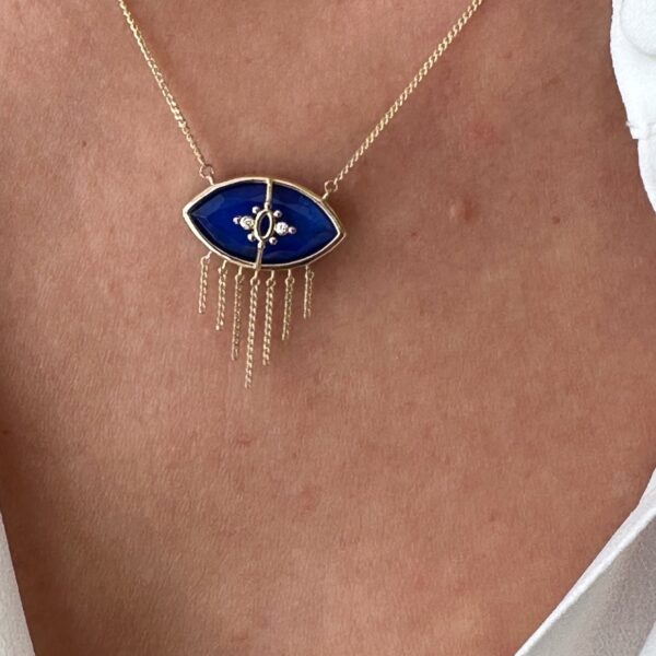Alternative view of PARADISO PERDUTO CIGLIA - Solid Gold Eye Necklace, Lapis & Diamonds