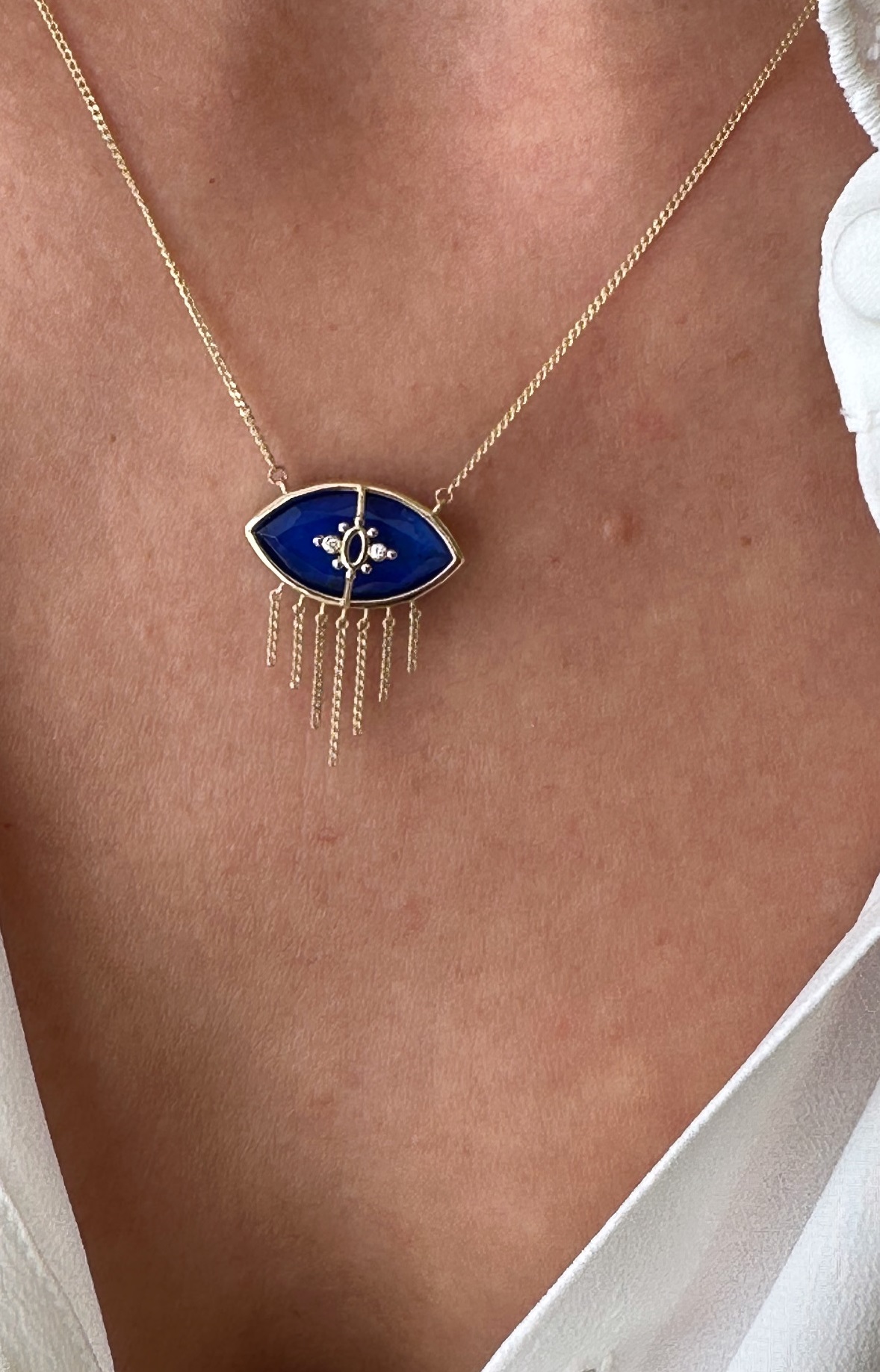 PARADISO PERDUTO CIGLIA - Solid Gold Eye Necklace, Lapis & Diamonds - Image 2