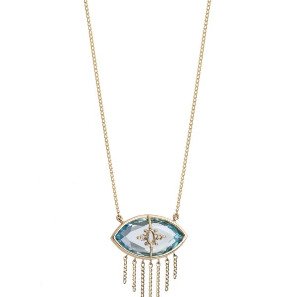 Alternative view of PARADISO PERDUTO CIGLIA - Solid Gold Eye Necklace, Blue topaz & Diamonds