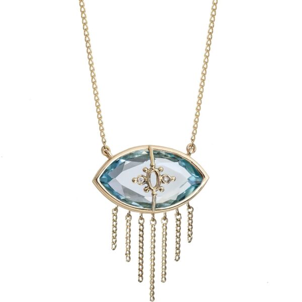 PARADISO PERDUTO CIGLIA - Solid Gold Eye Necklace, Blue topaz & Diamonds