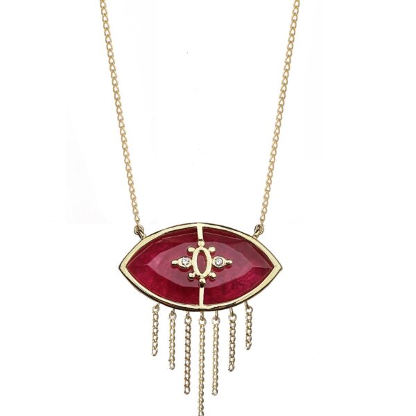 PARADISO PERDUTO CIGLIA - Solid Gold Eye Necklace, Ruby & Diamonds