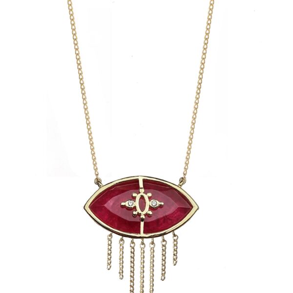 Alternative view of PARADISO PERDUTO CIGLIA - Solid Gold Eye Necklace, Ruby & Diamonds