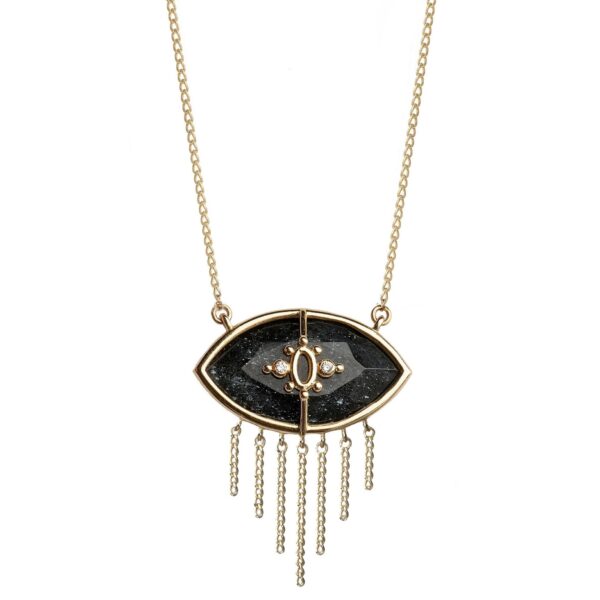 PARADISO PERDUTO CIGLIA - Solid Gold Eye Necklace, Specular Hematite & Diamonds