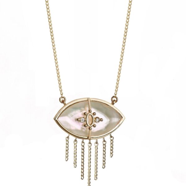 PARADISO PERDUTO CIGLIA - Solid Gold Eye Necklace, Mother of Pearl & Diamonds